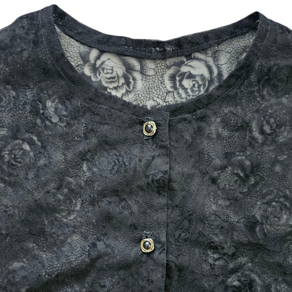 Vintage Black Floral Lace Button Up Vest - Picture 3 of 4